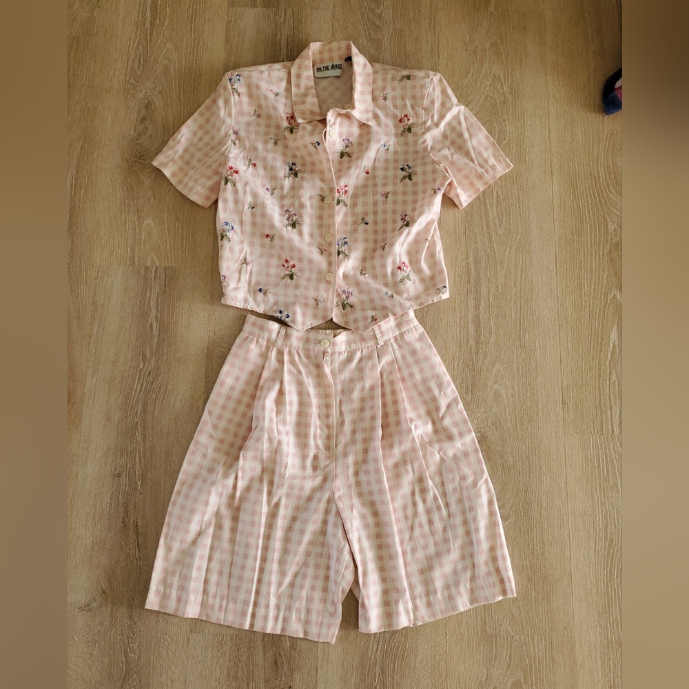 On The Verge women Blouse Shorts Embroidered Floral Short Sleeve Top Gingham 12